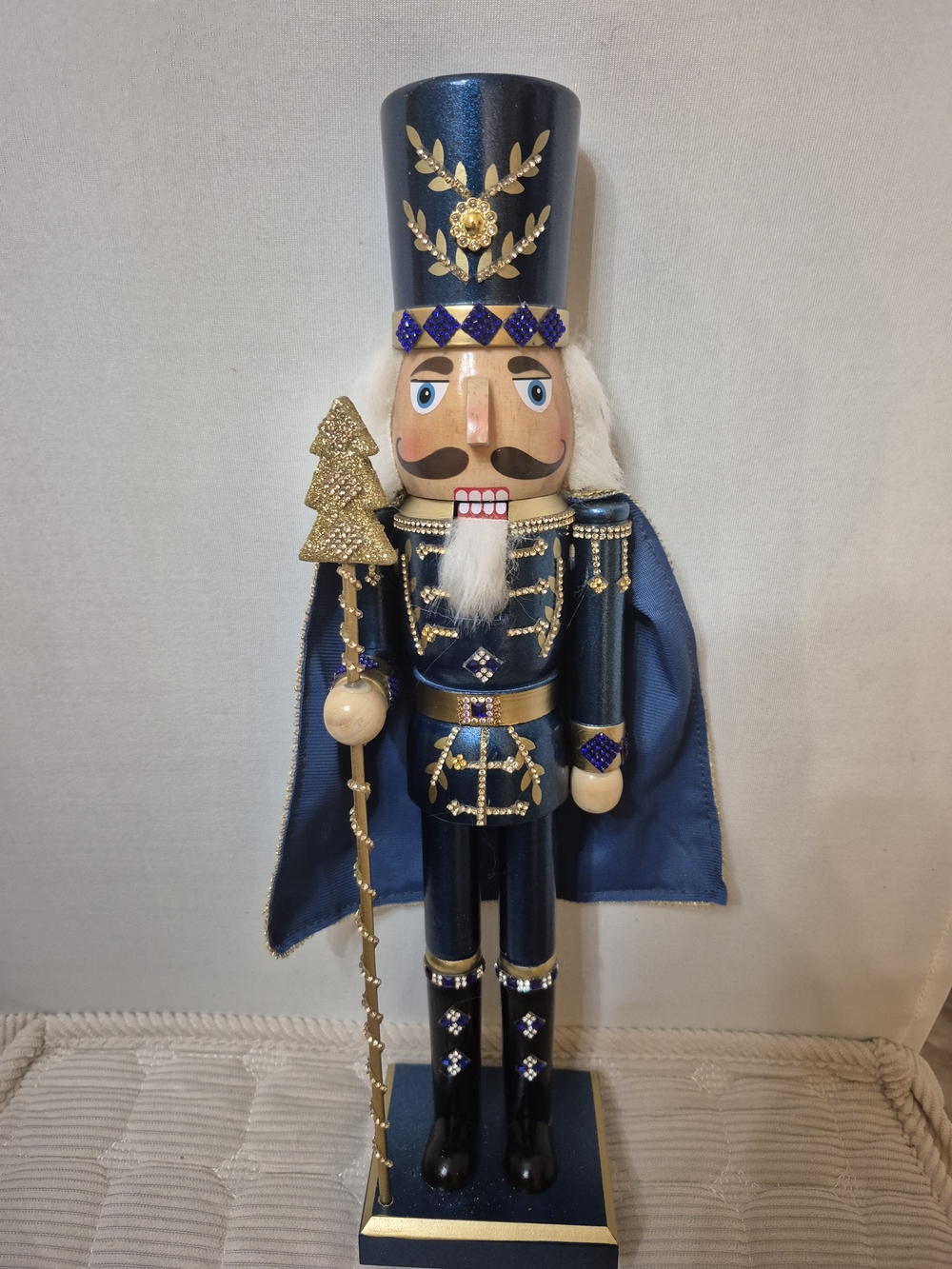 Elegant Blue and Gold Nutcracker Holiday Figurine